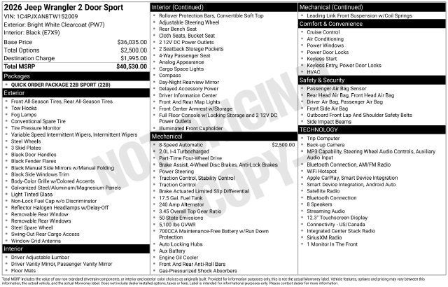 2026 Jeep Wrangler Sport