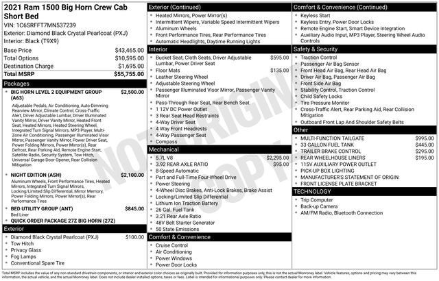 2021 RAM 1500 Big Horn Crew Cab 4x4 5'7" Box