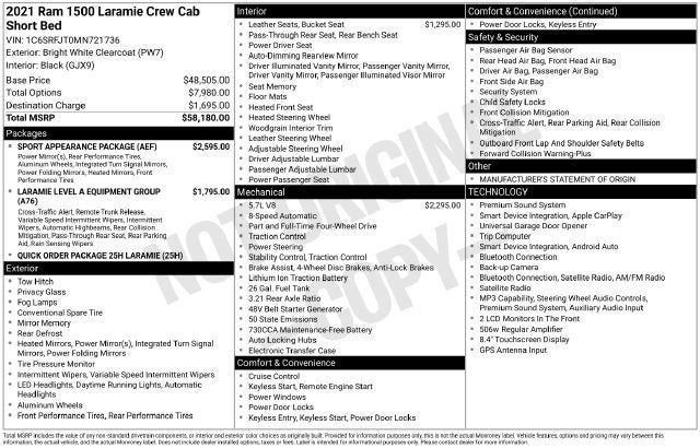 2021 RAM 1500 Laramie Crew Cab 4x4 5'7" Box