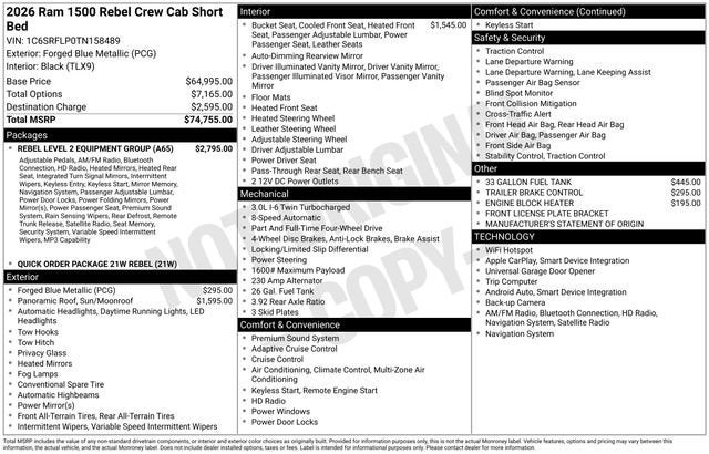 2026 RAM 1500 Rebel Crew Cab 4x4 5'7" Box