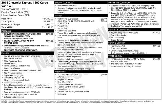 2014 Chevrolet Express Cargo 1500 Work Van