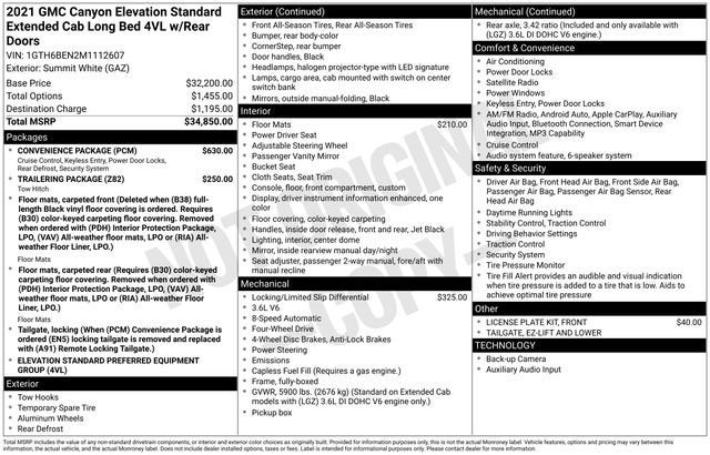 2021 GMC Canyon Elevation Standard
