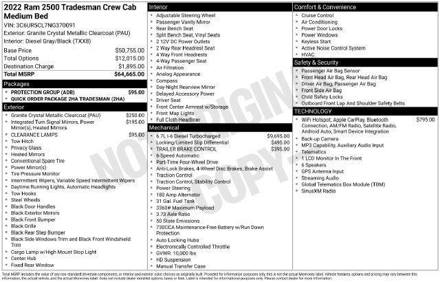 2022 RAM 2500 Tradesman Crew Cab 4x4 6'4" Box