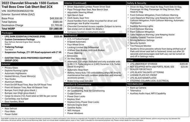 2022 Chevrolet Silverado 1500 Custom Trail Boss