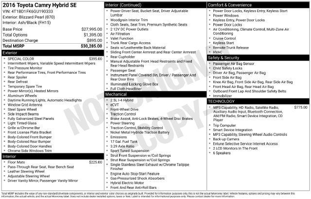 2016 Toyota Camry Hybrid SE
