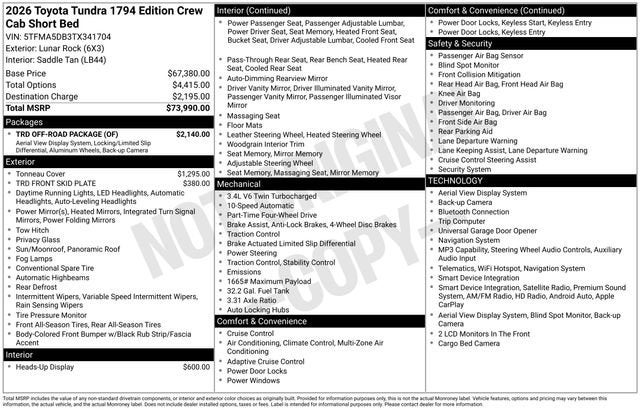 2026 Toyota Tundra 1794 Edition CrewMax 5.5' Bed