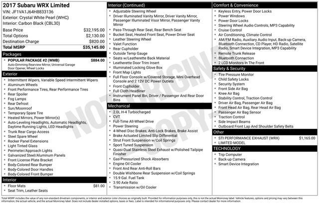 2017 Subaru WRX Limited