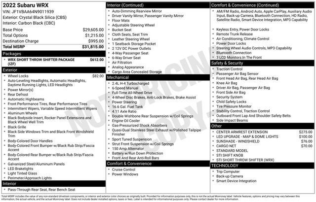 2022 Subaru WRX BASE